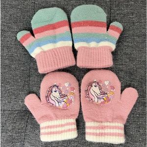 Two Pack OshKosh B’gosh 2T-4T Soft Mittens Pink Unicorn/Striped